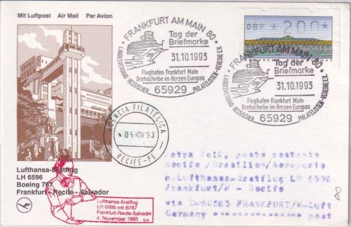 BRD - Frankfurt a/M 1993 Tag der Briefmarke Lufthansa-Erstflug FFM/Recife
