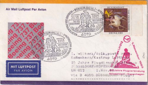 BRD - Monheim Rheinl. 2 1983 Tag der Briefmarke Lufthansa-Erstflug DD/Kopenhagen