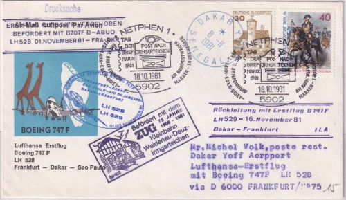 BRD - Netphen 1981 Tag der Briefmarke LH-Erstflug FFM/Dakar + Zugbeförderung !