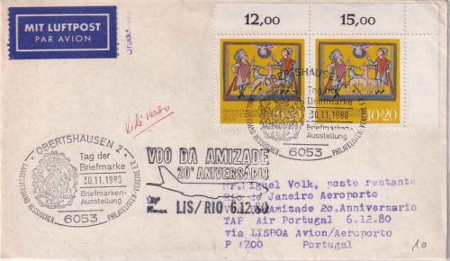 BRD - Obertshausen 1980 Tag der Briefmarke TAP-Sonderflug Zuleitungspost !!