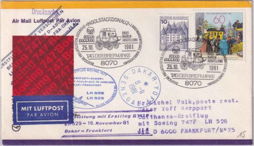 BRD - Ingolstadt 1981 Tag der Briefmarke Lufthansa-Erstflug FFM/Dakar