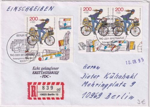 BRD - 3x200 Pfg. Tag der Briefmarke 1995 Einschreibebrief/FDC ESST Berlin