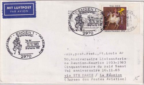 BRD - Emden 1983 Tag der Briefmarke Zuleitung Sonderflug St. Marie/Pt. Louis