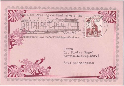 BRD - Vaterstetten 1985 50 Jahre Tag der Briefmarke Masch.werbestempel Zierbrief