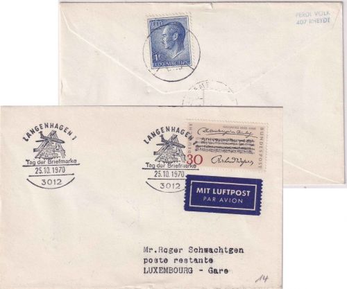 BRD - Langenhagen 1970 Tag der Briefmarke Brief n. LUXEMBOURG Lagergebühr !