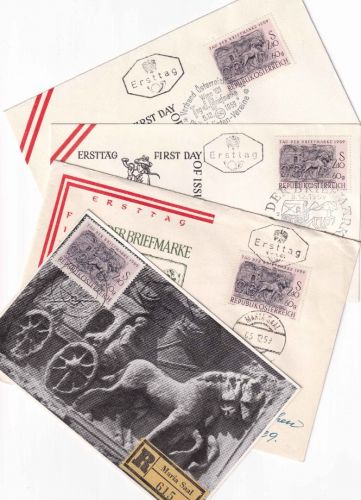 Österreich - Tag der Briefmarke 1959 4 versch. Schmuck-FDC/Ersttagsbelege