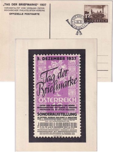 Österreich - Tag der Briefmarke 1937 Sonderkarte Sonderausstellung Wien 5.12.37