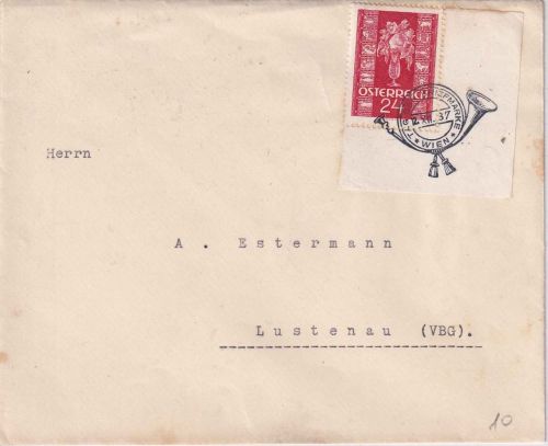 Österreich 12g Glückwunschmarke Bogenecke Brief SST Wien Tag der Briefmarke 1937