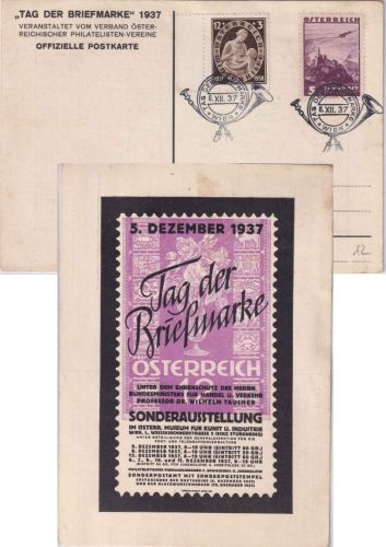 Österreich - Tag der Briefmarke 1937 Sonderkarte Sonderausstellung Wien 5.12.37