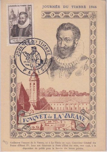 Frankreich - Tag der Briefmarke 1946 Sonderkarte/FDC ESST Paris 29.6.46