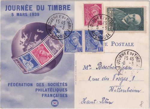 Frankreich - Tag der Briefmarke 1939 Sonderkarte SST Mulhouse -Wittenheim