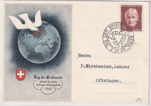 Schweiz - Tag der Briefmarke 1945 Sonderkarte SST Bern - Oftrigen 2.12.45