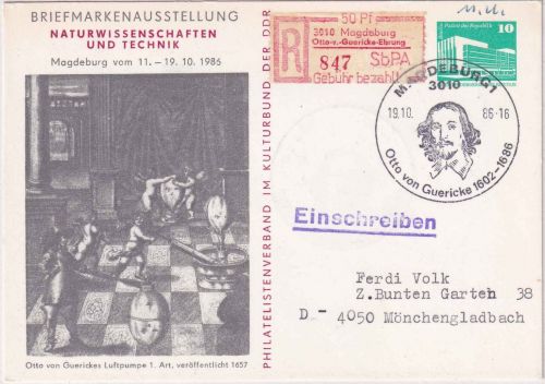 DDR - 10 Pfg. Privatganzsache Otto-v-Guericke Einschreibekarte Magdeburg 1986