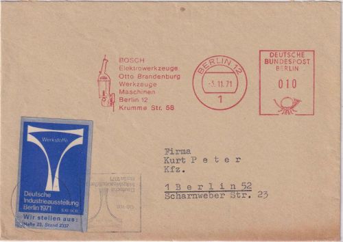 Berlin - Berlin 12 1971 10 Pfg. AFS "Bosch Elektrowerkzeuge" Ortsbrief Vignette