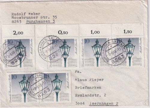 Berlin - 6x10 Pfg. Straßenlaterne Brief Burghausen - Isernhagen 1980