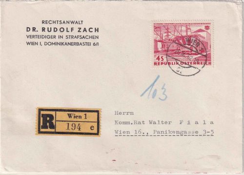Österreich - 4 S. Umspannwerk Ortseinschreibebrief Wien 1962
