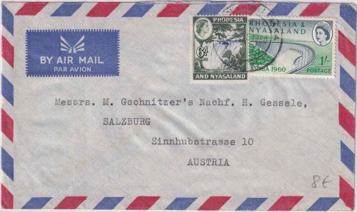 Rhodesia/Nyasaland - 1 sh. Staudamm u.a. Luftpostbrief n. ÖSTERREICH 1960