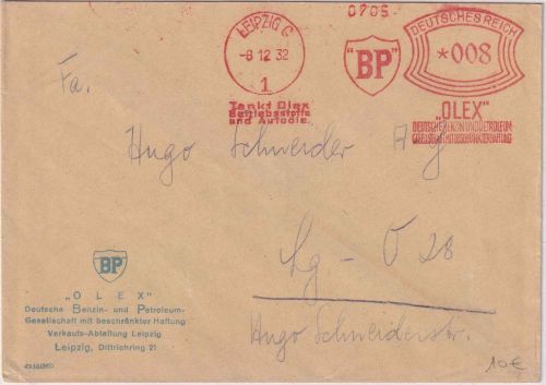 DR - Leipzig 1932 8 Pfg. AFS "BP-OLEX" Ortsbrief