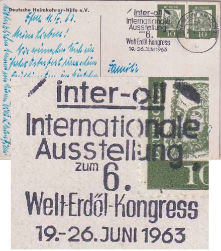 BRD - Frankfurt a/M. 1963 "6. Welt-Erdöl-Kongress" Masch.werbestpl. Karte