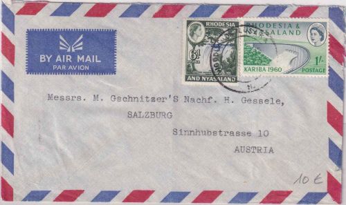 Rhodesia/Nyasaland - 1 sh. Staudamm u.a. Luftpostbrief n. ÖSTERREICH 1960