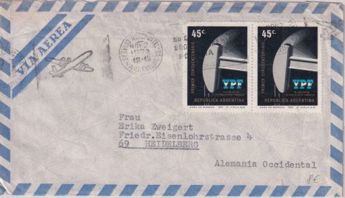 Argentinien - 2x45 C. 50 J. Staatl. Petroleumgesellschaft Luftpostbrief 1972