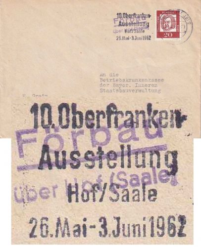 BRD - Förbau ü. Hof (Saale) Landpost-Ra2 Brief n. München 1962