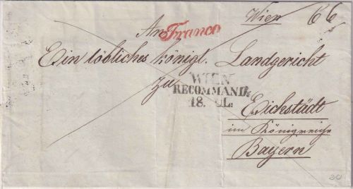 Österreich/Bayern - Wien Recommand. 18. JUL(1844) Franco-Reko-Brief n. Eichstädt