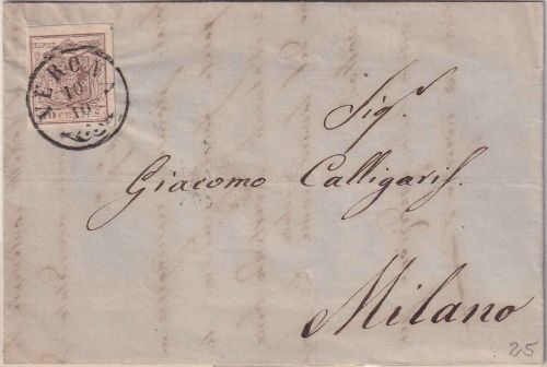 Österreich/L&V - 30 C. 1. Ausgabe Brief Zier-K1 Verona - Milano 1857