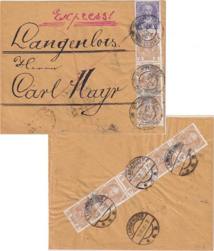 Österreich - 8x6+2 H. Habburger Eilbrief Krems - Langenlois 1908