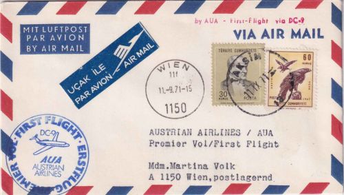 Türkei - AUA Erstflug Wien/Beirut - Etappe Istanbul/Beirut Luftpostbrief 1971