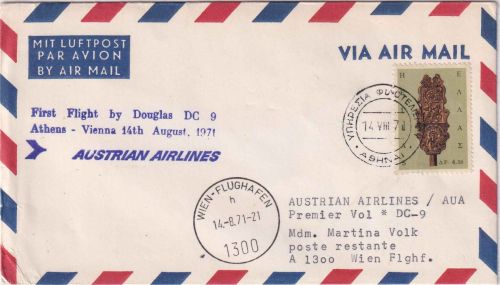 Griechenland - AUA Erstflug Athen/Wien Luftpostbrief 1971