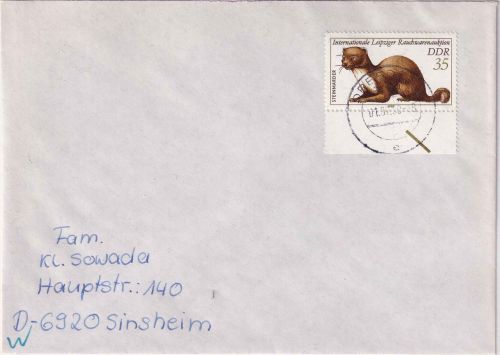 DDR - 35 Pfg. Steinmarder Brief Dresden - Sinsheim 1989