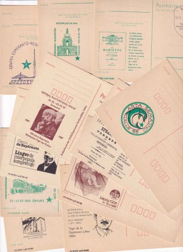 DDR - Esperanto 11 amtl. Ganzsachen m. versch. priv. Zudrucken + SST ex 1983/88