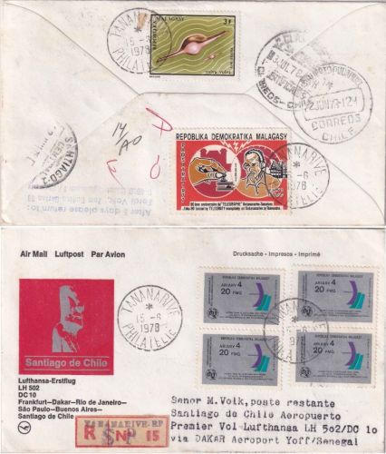 Madagaskar - 15 Fr 90 J. Telegraphie Antananario/Tamatare u.a. Lupo-R-Brief 1978