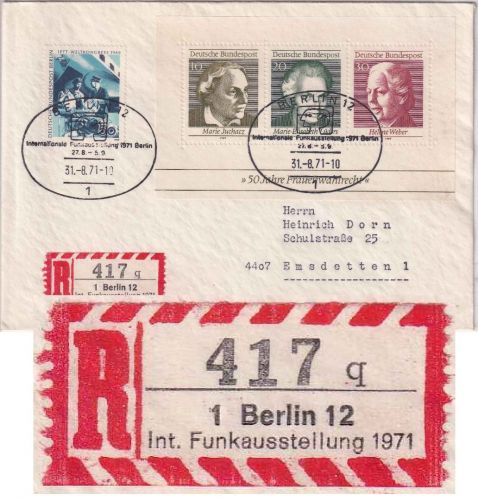 Berlin - Int. Rundfunkausstellung 1971 Sonder-R-Zettel Einschreibebrief + SST