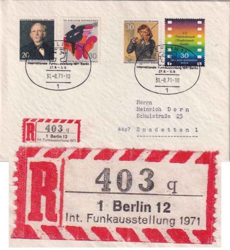 Berlin - Int. Rundfunkausstellung 1971 Sonder-R-Zettel Einschreibebrief + SST