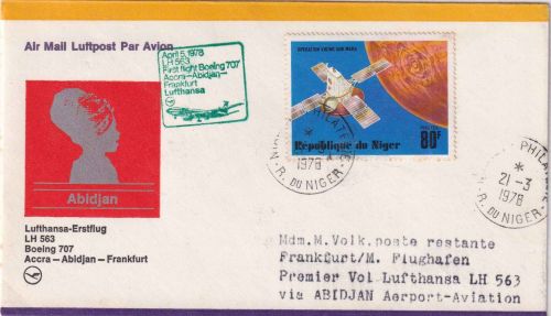 Niger - 80 F. Viking Sonde Luftpostbrief/LH-Erstflug Zuleitungspost 1978