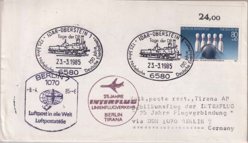 BRD - Idar-Oberstein 1985 125 J. Nahebahn SST Luftpostbrief n. ALBANIEN