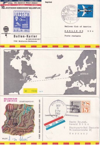 Berlin/USA - 10. Dt. Kinderdorf-Ballonpost Faltkarte/Sonderkarte 1962