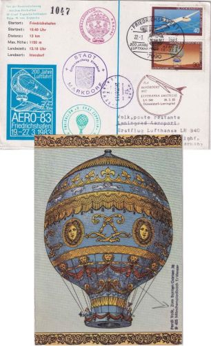 BRD - Friedrichshafen 1983 Ballonpostkarte Aero-83 Zuleitungspost LH-Erstflug