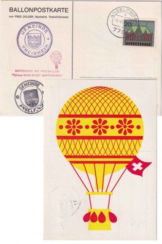 BRD - Ballonkarte Freiballon "Circus Knie-Stadt Rapperswil" Anselfingen 1965