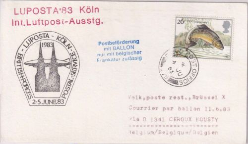 England - FPO 575/Köln 1983 SST Luposta Zuleitg/Ballonpost Ceroux-Mousty/Brüssel
