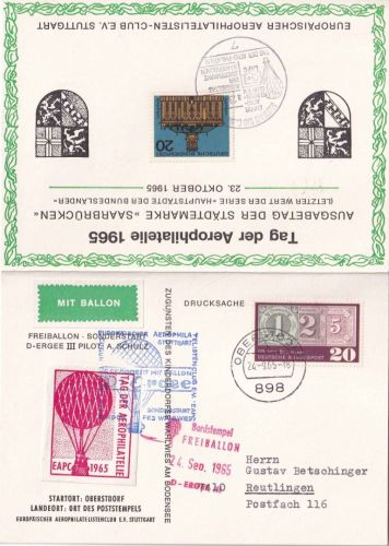 BRD - Ballonpost "Ergee III" Faltkarte/Sonderkarte Oberstdorf/Stuttgart 1965