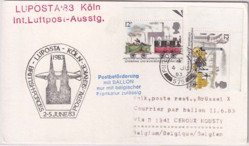 England - FPO 575/Köln 1983 SST Luposta Zuleitg/Ballonpost Ceroux-Mousty/Brüssel