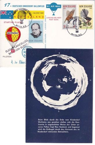 Neuseeland - 17. Kinderdorf-Ballonflug Sonderkarte Moera 1965 Hinweisstempel !