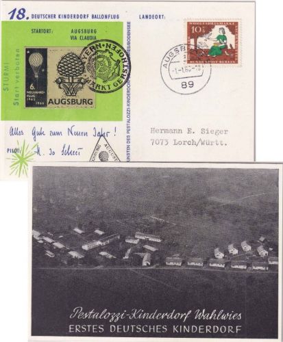 BRD - 18. Dt. Kinderdorf Ballonflug Sonderkarte Ausgburg/Gersthofen 1966