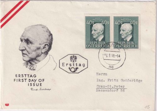 Österreich - 2x40g 125. Geb. Bruckner Zensurbrief Graz 3.9.49