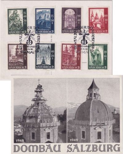 Österreich - Salzburger Dom Wiederaufbau Satz/Sonderkarte + SST Salzburg 1949