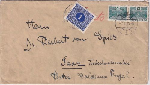 Österreich - 2x12g Landschaft/klein Brief n. TSCHECHIEN Gurgl - Saaz 1933