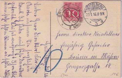DR - Heidelberg 1916 Feldpostkarte n. ÖSTERREICH Nachporto